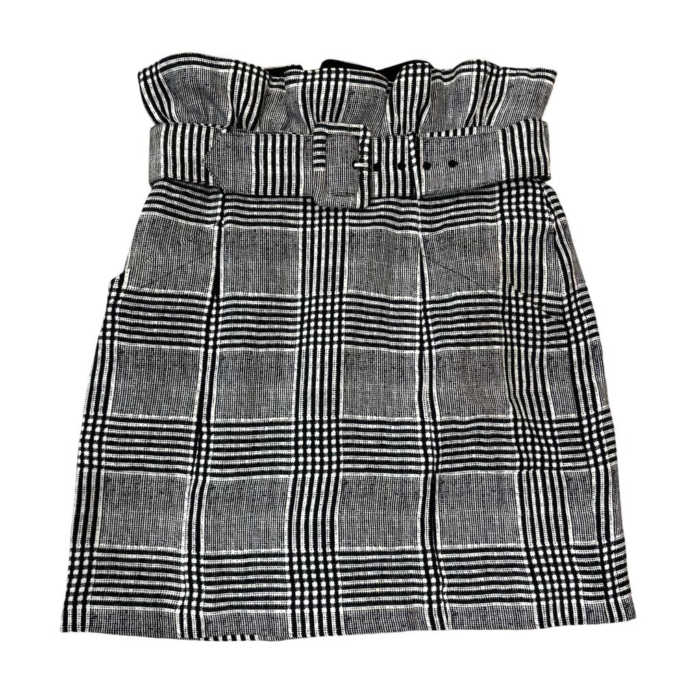 Fleur du Mal Black & White Plaid Mini Skirt with Belt